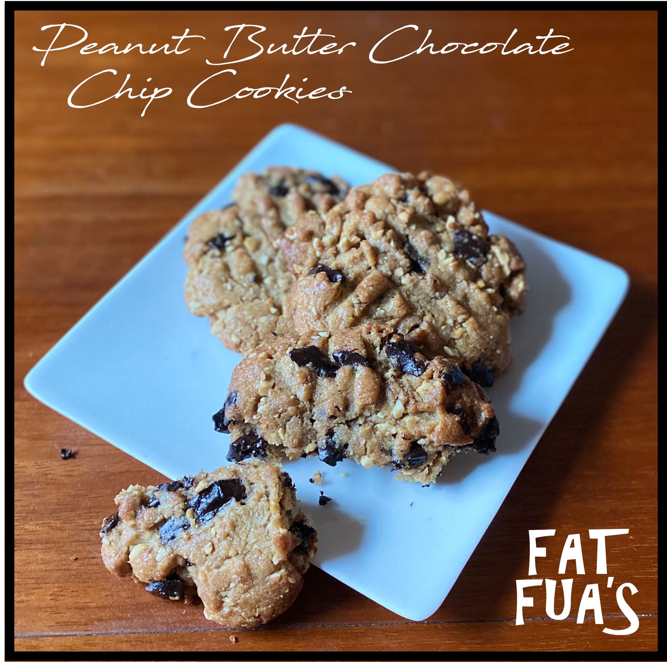Freshly baked  nutty peanut butter chocolate chip cookies ready to enjoy