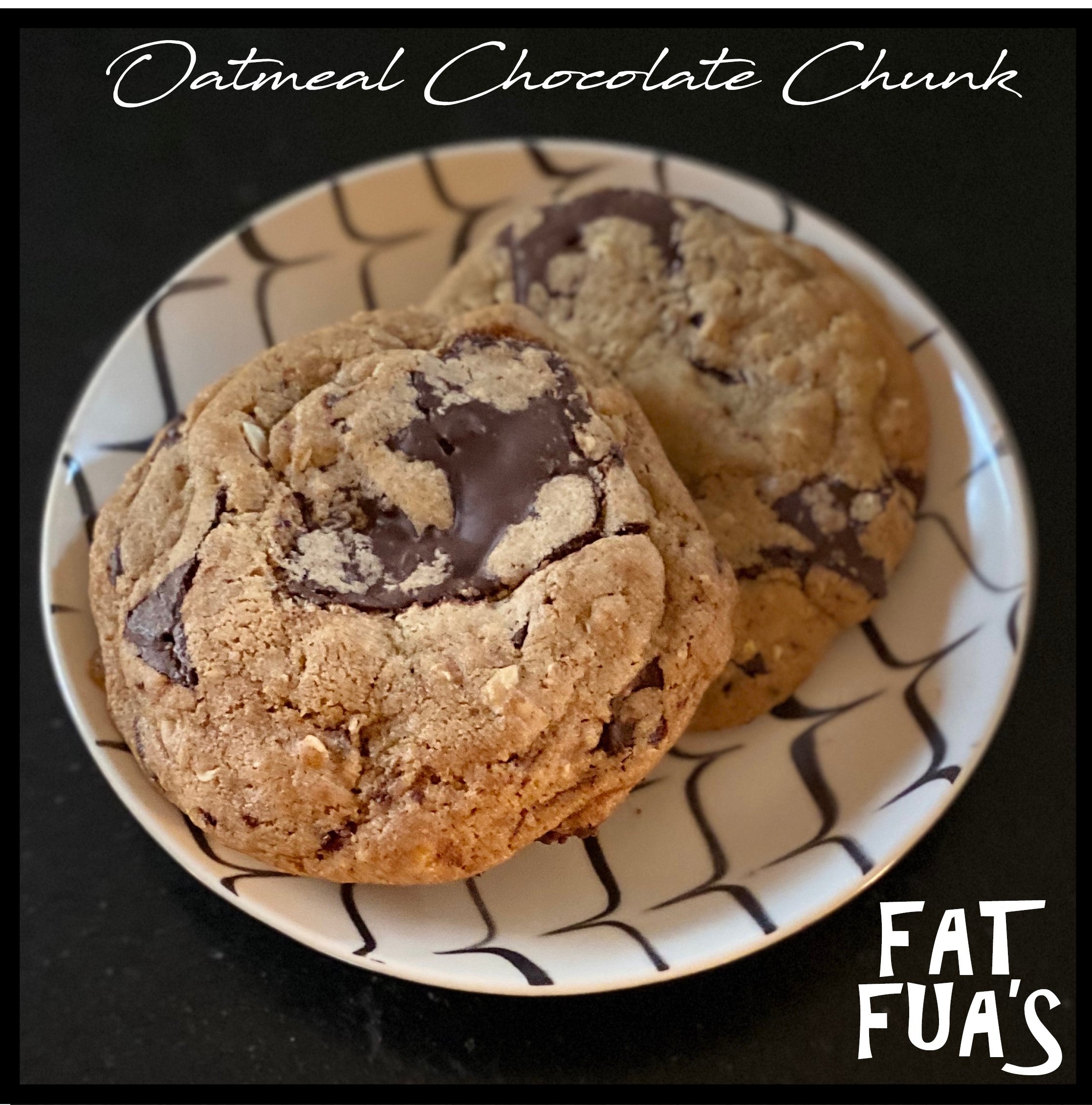 plate with 2 oatmeal chocolate chunk cookies